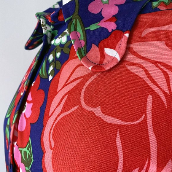 70s Disco Retro Floral Print Button Up Collared Blouse • Size M - Picture 5 of 7